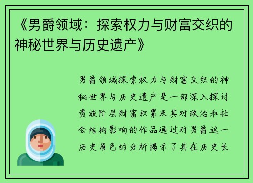 《男爵领域：探索权力与财富交织的神秘世界与历史遗产》